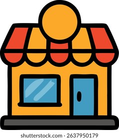 This image presents a cartoon illustration of a small shop or store