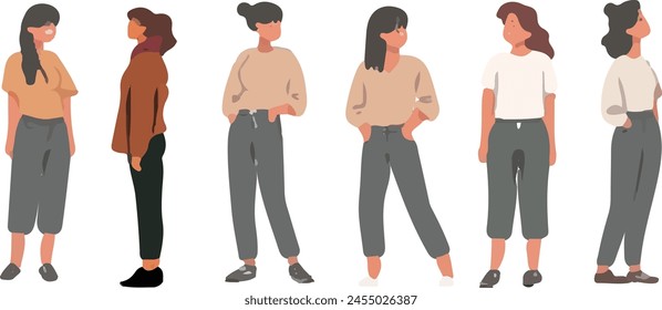 This image presents a diverse array of female fashion, featuring modern autumnal attire with a focus on neutral tones and comfortable, stylish silhouettes.
