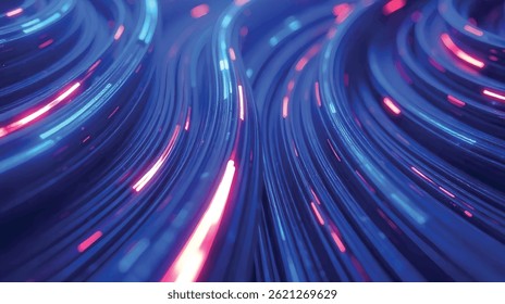 Esta Imagen presenta un flujo dinámico de estelas de luz azul neón y rosa, creando un efecto visual futurista y enérgico similar a un túnel.