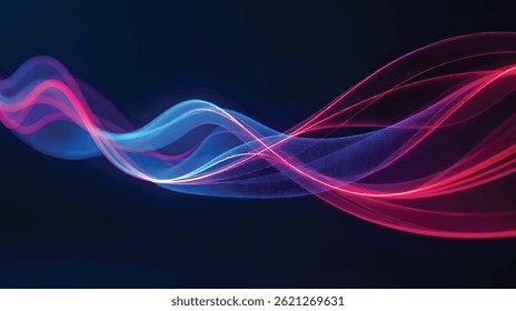 This image presents a dynamic flow of neon blue and pink light trails, creating a futuristic and energetic tunnel-like visual effect.