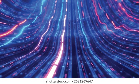 This image presents a dynamic flow of neon blue and pink light trails, creating a futuristic and energetic tunnel-like visual effect.