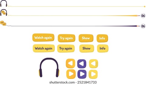 This image presents an e-content template for 6th-grade students, featuring interactive buttons, a top bar, and a headphone icon, with a modern design in yellow and purple tones.