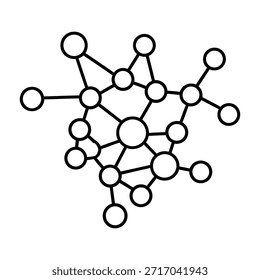 Esta Imagen presenta una ilustración minimalista, en blanco y negro de un diagrama de red complejo.