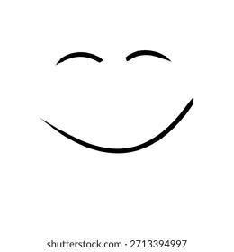 Esta Imagen presenta un dibujo minimalista de una cara feliz creada con simples líneas negras sobre un fondo blanco. La cara presenta dos líneas cortas curvadas hacia arriba que representan ojos cerrados y sonrientes, y una sola línea curvada hacia arriba más larga que forma una boca ancha y alegre. La simplicidad del diseño, desprovisto de una cabeza completa u otras características faciales, lo convierte en un símbolo altamente reconocible de felicidad, alegría y satisfacción, similar a un emoticono o doodle clásico.