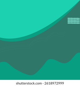 This image presents a modern abstract background featuring smooth, flowing curves in different shades of green. A soft wave pattern runs horizontally, adding depth and motion to the composition. On th