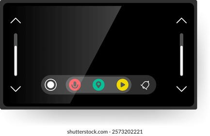 This image presents a modern head unit dashboard design featuring voice control, navigation, media playback, and notification options