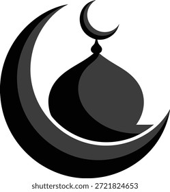 Dieses Bild zeigt eine monochrome Darstellung eines Halbmondes und einer Moschee-Kuppel, die den islamischen Glauben und das kulturelle Erbe wunderschön darstellt. hochwertig