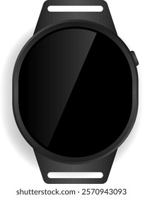 This image presents a polished and minimalistic circular smartwatch frame with a black finish, designed for customization.