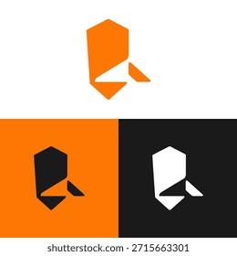This image presents several abstract geometric logo designs. The logos are simplified shapes, primarily featuring an angular and stylized form. The designs showcase different color variations against both light and dark backgrounds. These images are suitable for use in diverse commercial and editorial applications such as branding or website graphics.