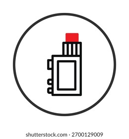 This image presents a simplified, graphic depiction of an electronic cigarette, or vape, set against a white backdrop. The stylized design features clean lines and bold colors, encapsulated within a