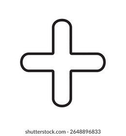 This image presents a straightforward black plus sign with softly rounded edges, set against a plain backdrop; its simplicity lends a modern, clean aesthetic for versatile uses.