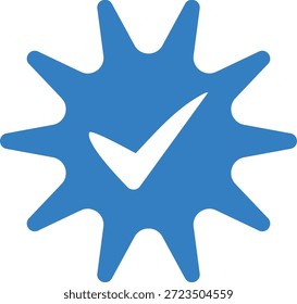 Esta Imagen presenta una llamativa forma de estrella azul, destacando una marca de verificación blanca en su núcleo. El diseño emplea un estilo de silueta audaz, lo que lo hace visualmente atractivo y fácilmente reconocible como un símbolo de Aprobación.