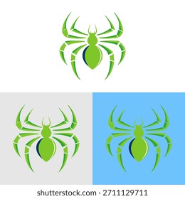 Esta imagem apresenta uma ilustração estilizada de uma aranha verde, colocada contra uma série de fundos de cores diferentes. O gráfico apresenta linhas nítidas e cores vivas, criando um elemento visual contemporâneo e atraente. Pode ser adequado para várias aplicações de design, incluindo projetos de design gráfico ou arte digital.