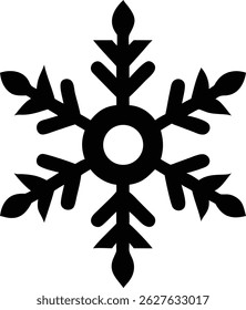 Esta Imagen presenta un diseño estilizado de copo de nieve monocromo. Cuenta con un centro circular conectado a seis puntos. Cada punto tiene una forma única, evocando la esencia serena del invierno.