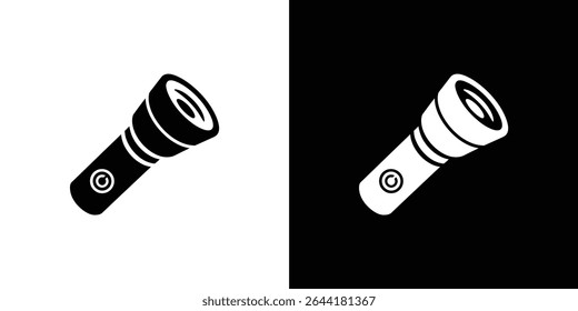 This image presents two flashlight icons in contrasting black and white versions. Ideal for design projects needing easily recognizable and versatile light source symbols.