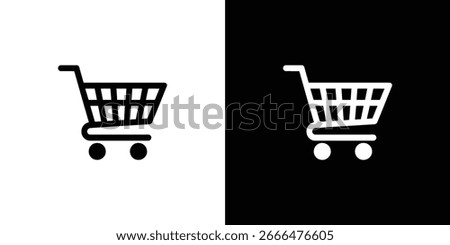 This image presents two shopping cart icons, one in black against a white background and the other in white against a black background, creating a versatile illustration.
