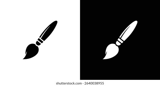 This image presents two simple paintbrush icons, one in black on a white background, and the other in white on a black background, creating a clean, versatile design element.