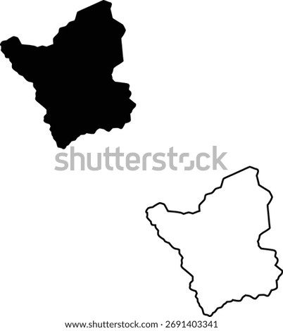 This image presents a versatile depiction of an unknown region, showing both a filled black silhouette and a precise linear outline.