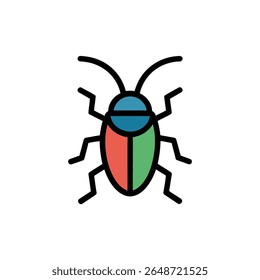This image presents a whimsical beetle, its body divided into red and green halves, topped with a blue head, all outlined in black against a transparent backdrop, cartoonish style.
