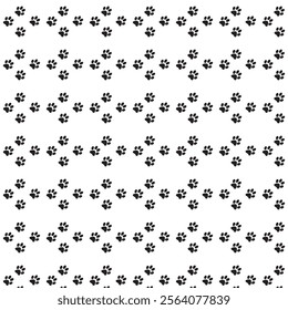 This is an image of a repeating pattern featuring large black paw prints surrounded by smaller gray paw prints, arranged in a grid format