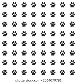 This is an image of a repeating pattern featuring large black paw prints surrounded by smaller gray paw prints, arranged in a grid format on a white background.