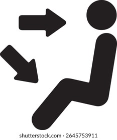 This image represents air blowing on a person. It features a simplified stick figure seated with arrows pointing toward them, indicating airflow direction.