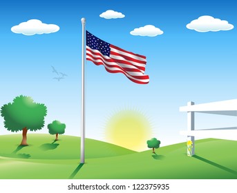 This image represents an american flag in a july day. / American Flag in July