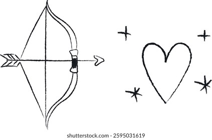This image represents Bow and Arrow, vintage line drawing or engraving illustration.