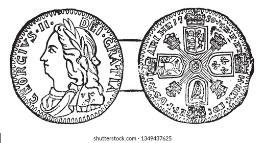 This image represents Coin of George II, vintage line drawing or engraving illustration.