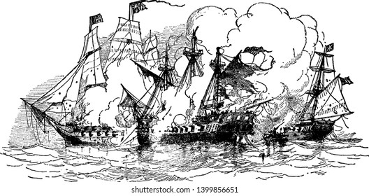Esta imagen representa a Essex Fighting Phoebe y Cherub, dibujo de línea vintage o ilustración de grabado.