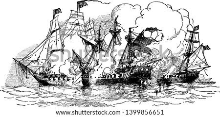 This image represents Essex Fighting Phoebe and Cherub, vintage line drawing or engraving illustration.