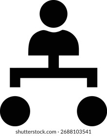 Esta imagem representa um gráfico hierárquico que mostra uma pessoa encarregada de dois subordinados. É isolado em um fundo branco e é útil para ilustrar a estrutura organizacional.