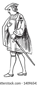 This image represents Male Costume from the Time of Henry VIII, vintage line drawing or engraving illustration.