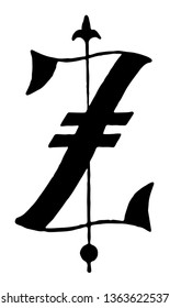 Esta imagen representa el texto del título en inglés antiguo de Z, dibujo de línea vintage o ilustración de grabado.