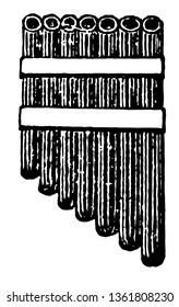 This image represents Pipe with seven reeds, vintage line drawing or engraving illustration.