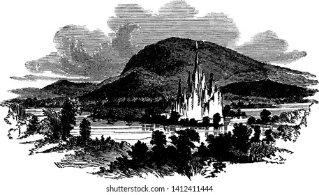 This image represents Sandstone Rock in Rio Abajo of Tegucigalpa in Central America, vintage line drawing or engraving illustration.