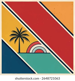 This image is a retro style, geometric illustration featuring diagonal color blocks. The art work has a distressed texture for a worn, nostalgic look.