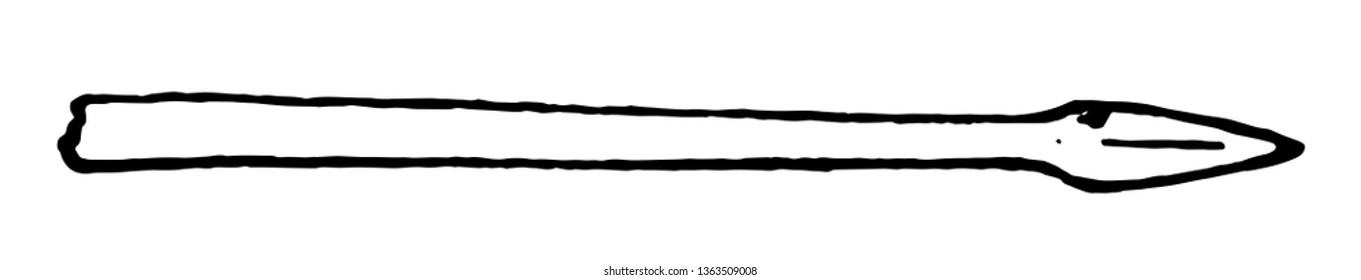 This is the image of Roman Javelin. There is an arrowhead on one side. This is the pear tip of the Roman javelin, or stack, vintage line drawing or engraving illustration.
