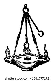 This is the image of the Roman lamp. A lamp used by the ancient Romans for lighting, vintage line drawing or engraving illustration.