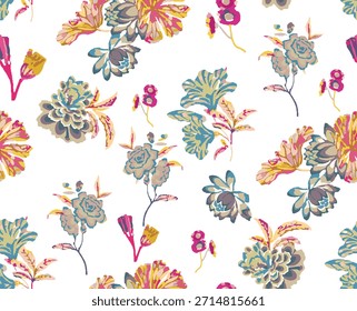 This image is a seamless floral textile pattern designed for applications like fabric or wallpaper. 