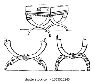 This is the image of Sella. There are three patterns in this image. Sella is the general term for a seat or chair, vintage line drawing or engraving illustration.