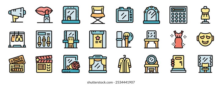 This image is a set of backstage area icons, showing the dressing room and things related to it