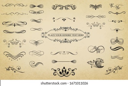 This image is a set of Vintage Decorative Ornament Borders and Page Dividers. / Vintage Decorative Ornament Borders and Page Dividers / Vintage Decorative Ornament Borders and Page Dividers - Vector