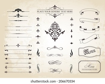 This image is a set of  Vintage Decorative Ornament Borders and Page Dividers. / Vintage Decorative Ornament Borders and Page Dividers / Vintage Decorative Ornament Borders and Page Dividers - Shutterstock ID 206670334