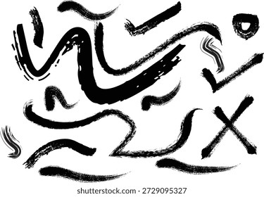 This image showcases an abstract art piece featuring bold, expressive black brush strokes on a clean white background. The dynamic, fluid lines and shapes create a visually striking composition that draws the viewer's eye. The contrast between the dark strokes and the light background adds to the overall impact of the piece, making it a compelling example of abstract art.
