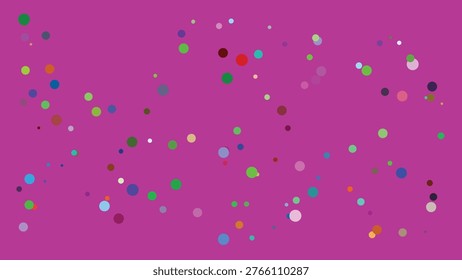 This image showcases an abstract composition with numerous small, multicolored dots scattered across a solid magenta backdrop. The dots vary in size and hue, creating a lively and dynamic visual.