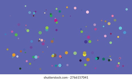 This image showcases an abstract composition of numerous small to medium-sized circles scattered across a deep blue backdrop. Each circle varies in color, including shades of pink, purple, green,.