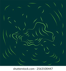 This image showcases an abstract design featuring swirling green lines on a dark teal background. The minimalist style uses thin lines to create a sense of movement and depth.  