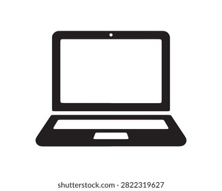 This image showcases a black laptop computer in a clean silhouette style against a white background. It's a modern representation of technology, ideal for digital and business concepts.