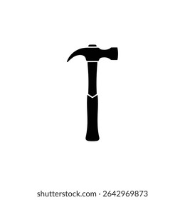 This image showcases a black silhouette of a claw hammer, a common carpentry tool isolated against a clean white background. Useful for building and repair projects.